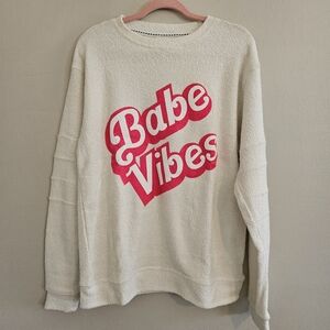 NWT Pacific & Co Babe Vibes Sweatshirt Womens Medium White Crew Neck Long Sleeve